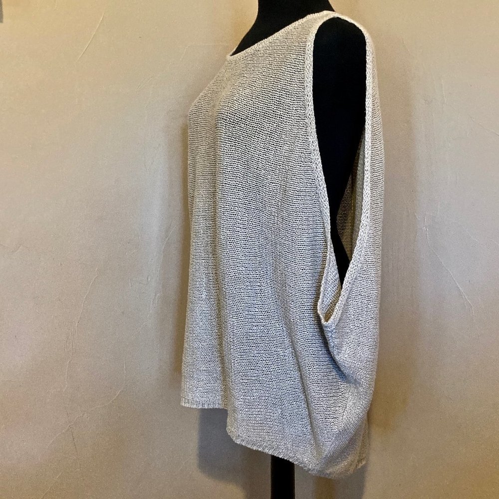 Eileen Fisher Sleeveless Cocoon Sweater Cream Linen/Cotton. Loose Stitch Knit